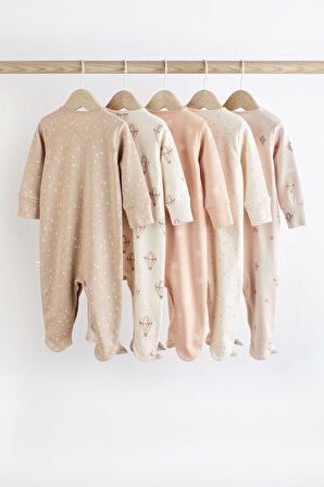 Next Baby % 100 Pamuklu Krem Kahve Balon Desenli 5’li Tulum Set