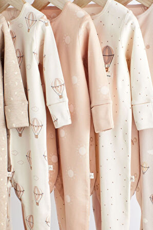 Next Baby % 100 Pamuklu Krem Kahve Balon Desenli 5’li Tulum Set