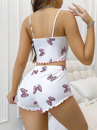 Premium Desenli Şortlu Pijama Takımı Crop Üst Arkadaşa Hediye Ev Stili
