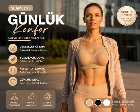 Nior Kadın Dikişsiz Bej Spor Sütyeni - Toparlayıcı ve Destekli Fitness Bralet Nior Women's Seamless Beige Sports Bra - Push Up and High Support Fitness Bralette