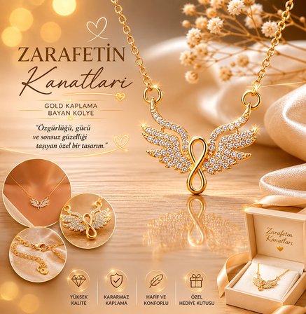Gold Çelik Kanat Kolye, Minimalist Sonsuzluk Figürlü Kolye, Kadın Kolye Modelleri, Estetik Su Geçirmez Takı