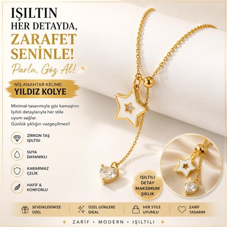 Minimalist Y Kolye, Beyaz Emaye Yıldız Ucu, Kalp Zirkon Sarkıt, Katmanlı Kombin Zarif İnce Zincir Altın Kolye 