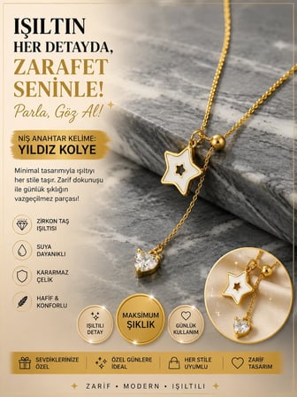 Minimalist Y Kolye, Beyaz Emaye Yıldız Ucu, Kalp Zirkon Sarkıt, Katmanlı Kombin Zarif İnce Zincir Altın Kolye 