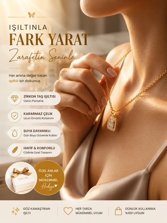 1.	NIOR Lifestyle Gold Baget Taşlı Kadın Kolye - Kararmaz Çelik Babet Kesim Şık Hediye Kolye