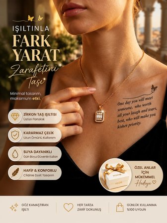 1.	NIOR Lifestyle Gold Baget Taşlı Kadın Kolye - Kararmaz Çelik Babet Kesim Şık Hediye Kolye