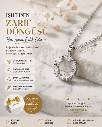Nior Zarif Gümüş Renk Zirkon Taşlı Çelik Kolye - Minimalist Kadın Takı Hediye 