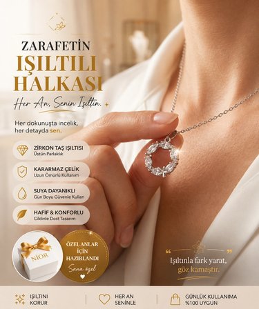 Nior Zarif Gümüş Renk Zirkon Taşlı Çelik Kolye - Minimalist Kadın Takı Hediye 