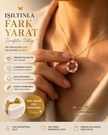 Nior Zirkon Taşlı Halka çelik Kolye - Işıltılı Çelik Uçlu İnce Zincir Kolye - Zarafet Dolu Kadın Aksesuarı