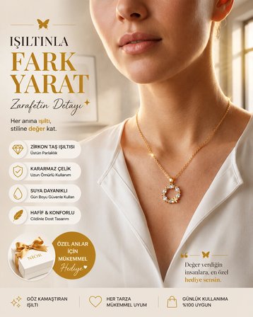 Nior Zirkon Taşlı Halka çelik Kolye - Işıltılı Çelik Uçlu İnce Zincir Kolye - Zarafet Dolu Kadın Aksesuarı