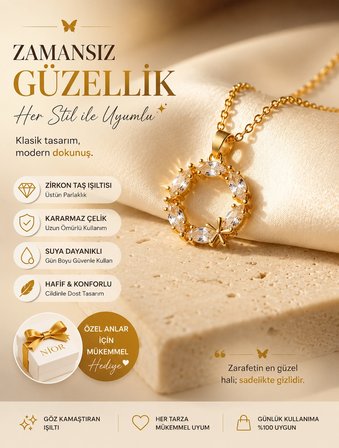 Nior Zirkon Taşlı Halka çelik Kolye - Işıltılı Çelik Uçlu İnce Zincir Kolye - Zarafet Dolu Kadın Aksesuarı
