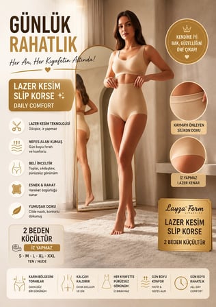 Dikişsiz Lazer Kesim Kaymaz Slip Korse - Günlük Rahat Göbek Şekillendirici Ten Rengi Korse Külot