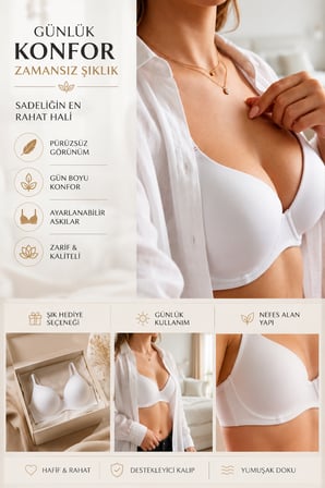 Konforlu Beyaz Sütyen, Toparlayıcı Destekli Kalıplı Kupa, İz Bırakmayan İç Giyim, NIOR Lifestyle 