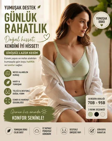 Açık Yeşil Kadın Rahat Sütyen – Balensiz Dolgulu V Yaka Günlük Destekli Bralet