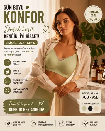 Açık Yeşil Kadın Rahat Sütyen – Balensiz Dolgulu V Yaka Günlük Destekli Bralet