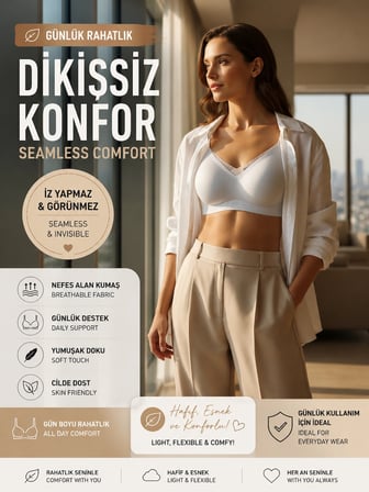 Nior Açık Gri Dikişsiz Telsiz Bralet Sütyen, Yumuşak Göğüs Destekli Günlük İç Giyim, Görünmez Esnek Konfor Sütyen 