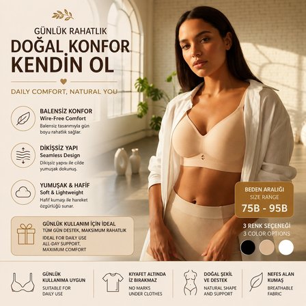 Ten Rengi Balensiz Sütyen, Dikişsiz Görünümlü Günlük Kadın Sütyeni, Pürüzsüz Kup Minimal İç Giyim