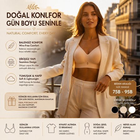 Ten Rengi Balensiz Sütyen, Dikişsiz Görünümlü Günlük Kadın Sütyeni, Pürüzsüz Kup Minimal İç Giyim
