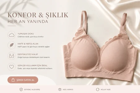Ten Rengi Pürüzsüz Kup Sütyen, Kaplı Günlük Kadın Sütyeni, Ayarlanabilir Askılı Nude Basic Sütyen, Minimal İç Giyim