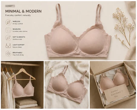 Ten Rengi Pürüzsüz Kup Sütyen, Kaplı Günlük Kadın Sütyeni, Ayarlanabilir Askılı Nude Basic Sütyen, Minimal İç Giyim