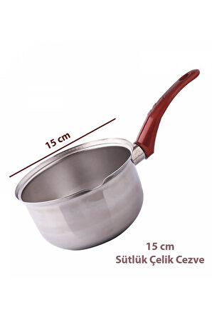 Paslanmaz Çelik Büyük Boy Sosluk (Sütlük) Cezve Koçerola 15 Cm