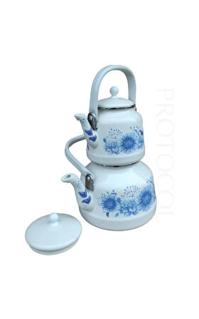 Nishev Italyan Lüks Emaye Çaydanlık Takımı Mavi