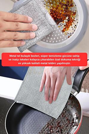 Nishev 3 Adet Çizilmez Tel Bulaşık Bezi - Zor Kir Bezi, Mutfak Banyo Bezi Çift Katlı Çok Amaçlı Çelik Tel Bez