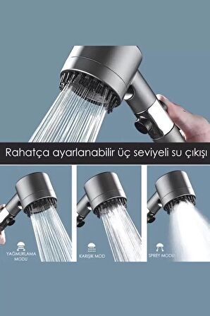 Nishev 3 Fonksiyonlu Banyo Duş Başlığı Filtreli Kireç Önleyici Turbo Yüksek Basınçlı Masaj Duş Başlığı