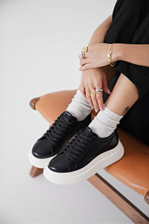 Nitra Premium Kadın Siyah Beyaz Sneaker
