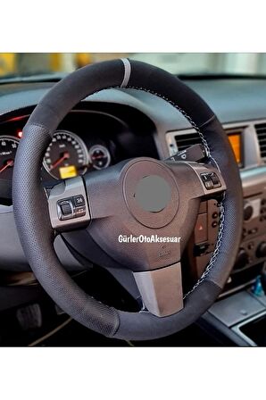 Noktalı-alkantara Chevrolet Aveo Uyumlu Gri Yüzüklü Direksiyon Kılıfı