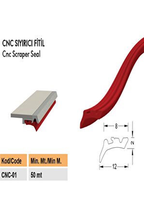 Cnc Körük Sıyırıcı Lastik Cnc Fitili 25 Metre Uzunluk Kırmızı Renk