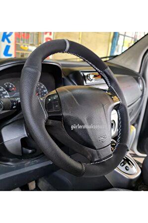 Fiat Fiorino Uyumlu Nubuk Dikmeli Direksiyon Kılıfı Noktalı-alkantara Gri Yüzüklü,gri Ipli