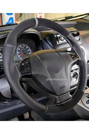 Fiat Fiorino Uyumlu Nubuk Dikmeli Direksiyon Kılıfı Noktalı-alkantara Gri Yüzüklü,gri Ipli