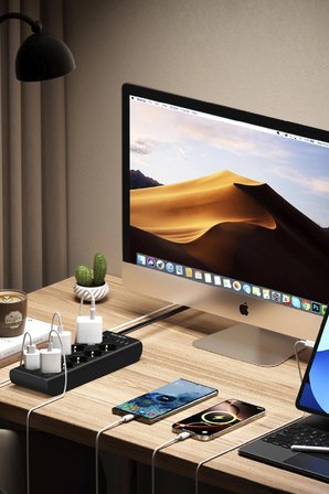 Anahtarlı Akım Korumalı Uzatma Prizi FTR-14 Çoklu Priz 10’lu + 3 USB + 1 Type-C 3680W 16A (2 Metre Kablo)