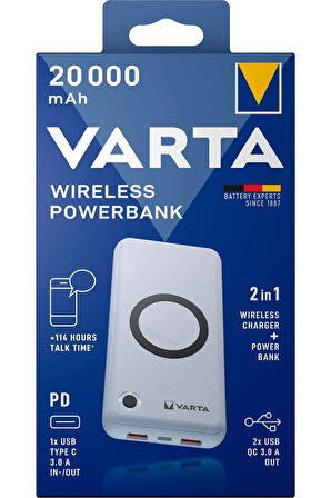 Wireless Kablolu ve Kablosuz Şarj Destekli Powerbank 20000 mAh Deprem Acil Durum Powerbank