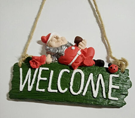 Noel Baba Yılbaşı Kapı Süsü, Askılı Cüce Süs, Taş Tozu Noel Süs, Welcome Gnome Christmas