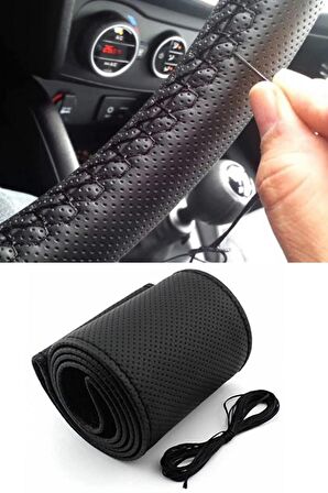 Dikmeli Direksiyon Kılıfı Noktalı Siyah Delikli Oto Dikişli Direksiyon Kılıfı Standart 38×10Cm