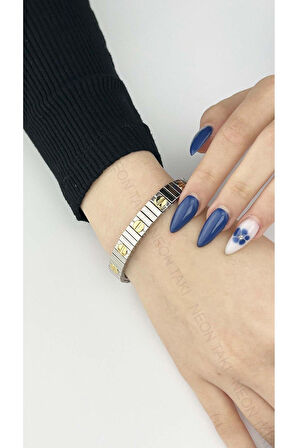 Vida Figürlü, Çift Renk, Paslanmaz Çelik Italyan Nom Bileklik 75, Gümüş Renk