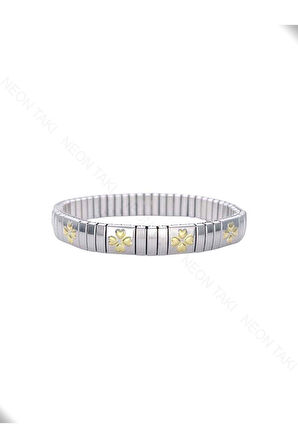 Çiçek Figürlü, Çift Renk, Paslanmaz Çelik Italyan Nom Bileklik 76, Gümüş Renk