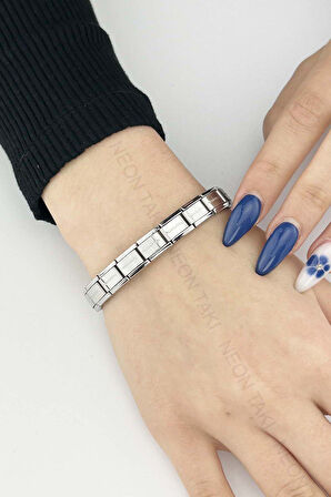 Paslanmaz Çelik Charm Taşıyıcı Italyan Nom Bileklik 83, Gümüş Renk