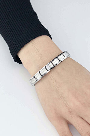 Paslanmaz Çelik Charm Taşıyıcı Italyan Nom Bileklik 83, Gümüş Renk