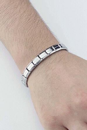 Paslanmaz Çelik Charm Taşıyıcı Italyan Nom Bileklik 83, Gümüş Renk