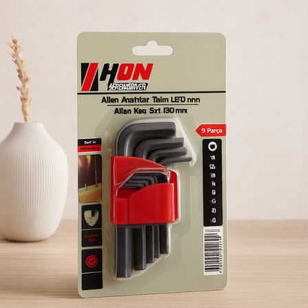 9 Parça Kısa Düz 120Mm Alyan Anahtar Takımı (Siyah)