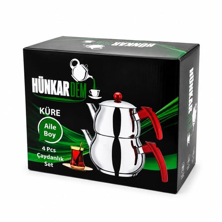 Aile Büyük Boy Küre Çelik Çaydanlık Seti Üst: 1.2Lt - Alt: 2Lt
