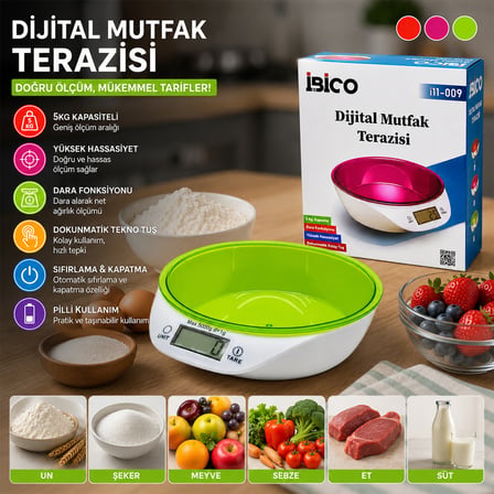 Dijital Kaseli Mutfak Terazisi 5Kg/1G (Pilli)