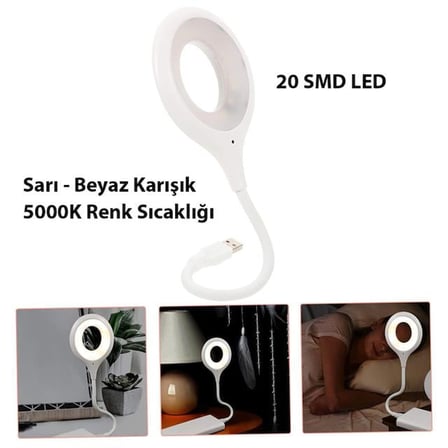 Portatif Akrobatik 20 Smd Ledli Usb Gece Kitap Okuma Çalışma Lambası (Powerbank Uyumlu)