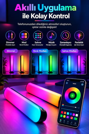 NOVA 2’li RGBIC Masaüstü LED Lamba – Telefon ve Kumanda Kontrollü,  Yatay ve Dikey Kullanım