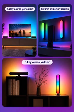 NOVA 2’li RGBIC Masaüstü LED Lamba – Telefon ve Kumanda Kontrollü,  Yatay ve Dikey Kullanım