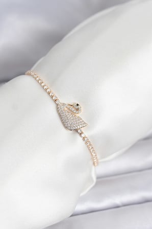 Kuğu Model Zirkon Taşlı Gold Renk Asansörlü Su Yolu Bileklik