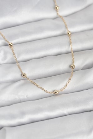 CM 14K Gold Renk Pirinç Top Zincirli 60 cm Kadın Kolye