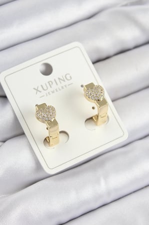 Xuping Zirkon Taşlı Kalp Model Gold Renk Kadın Küpe
